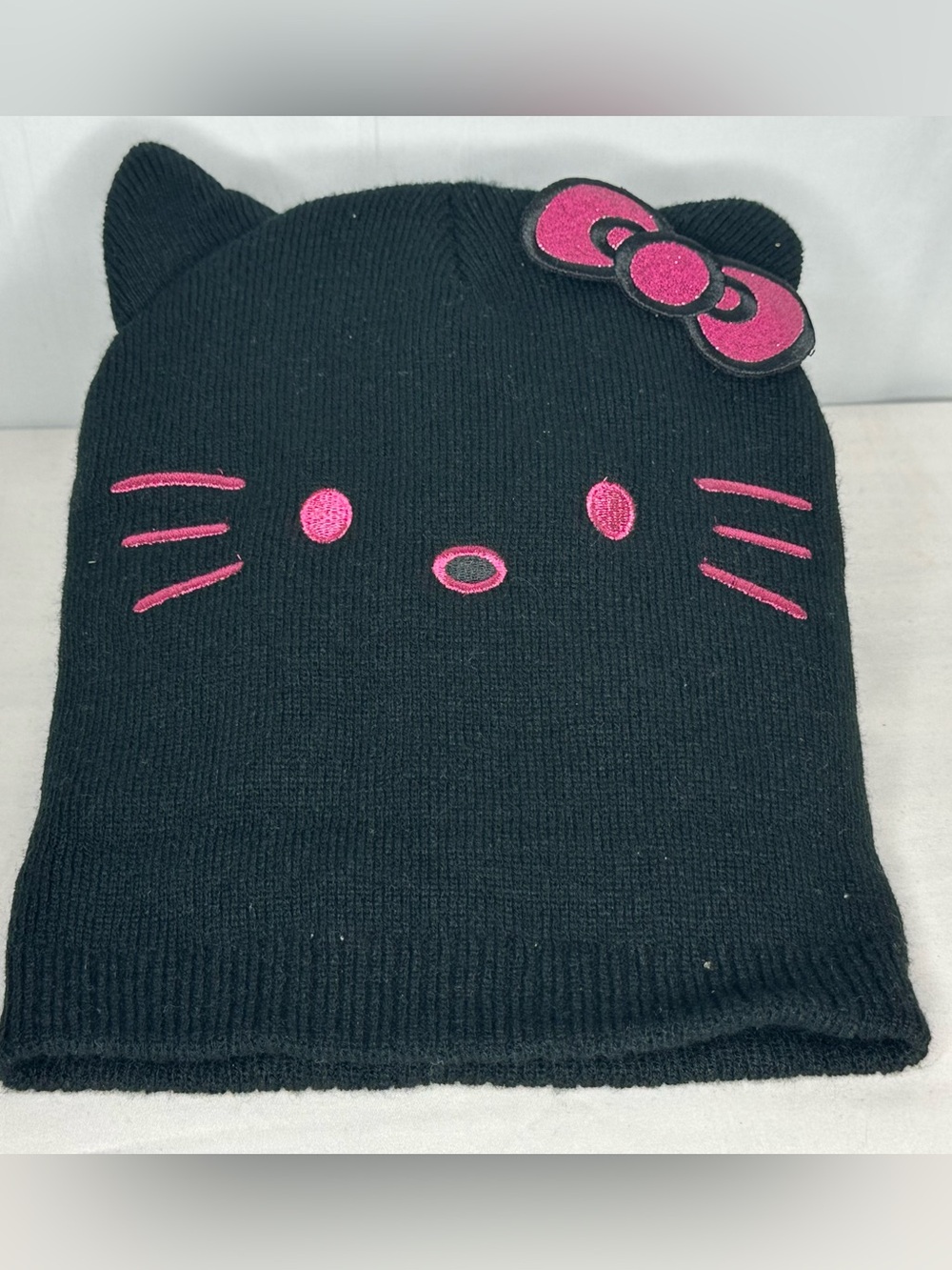 Sanrio Black Beanie Hat with Pink Bow and Accents